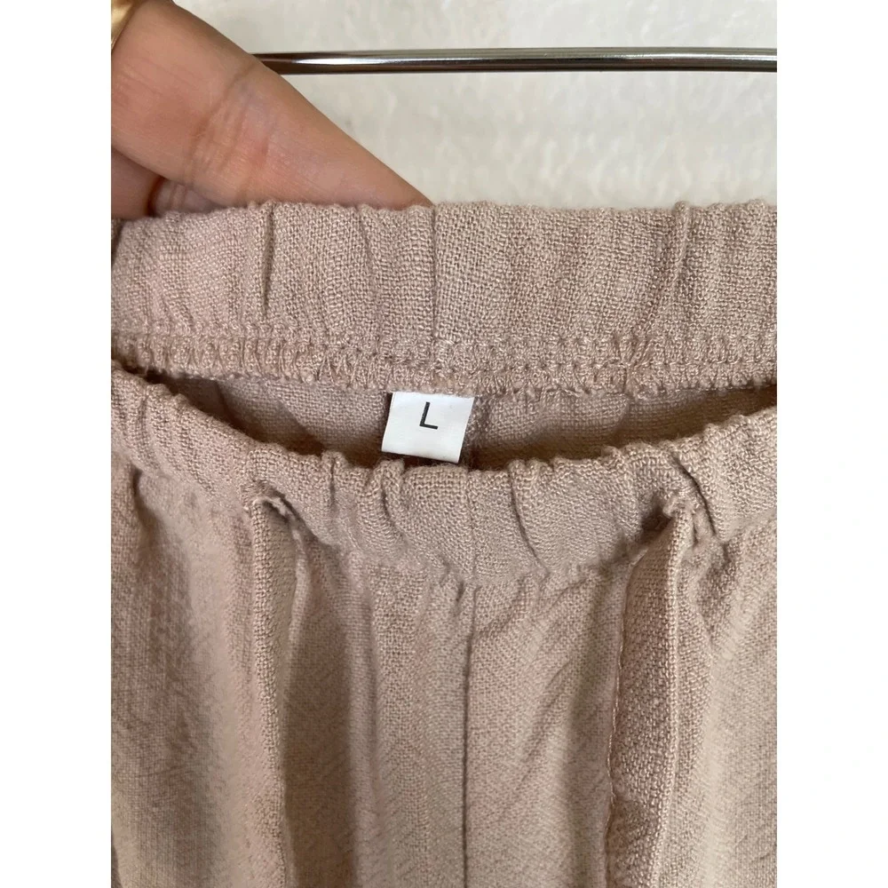 Womens Pants Sz L Linen Wide Leg Minimalist Natural Beachy Travel Flowy Coastal